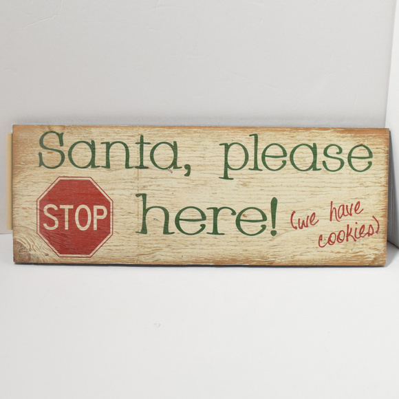 New Santa Please Stop Here We Have Cookies Wood Sign 16" x 5.75" Sealed Holiday - Picture 1 of 5